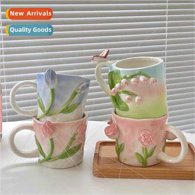 Ins girl heart hand-painted three-dimensional tulip rose cer