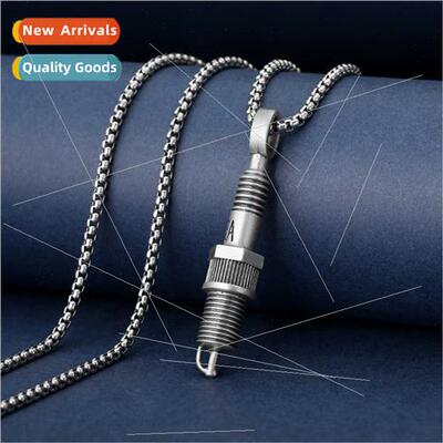 Cyberpunk metal spark plug pendant men hip hop necklace ins