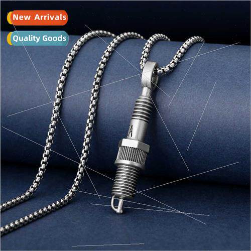Cyberpunk metal spark plug pendant men hip hop necklace ins