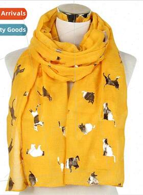 Cat hot gold scarf polyester spring summer animal scarf can