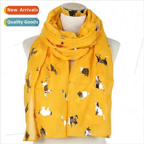 Cat hot gold scarf polyester spring summer animal scarf can