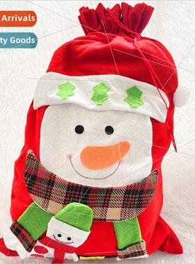 Cartoon snowman red drawstring bag flannel Christmas pattern
