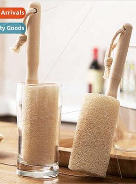 Bamboo Bent Handle Loofah Bath Brush Bath Back Scrub Cleanin