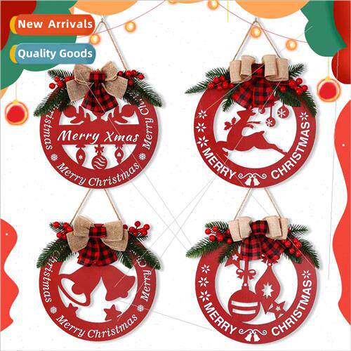 Christmas decorations red hollow wooden hanging signs bells