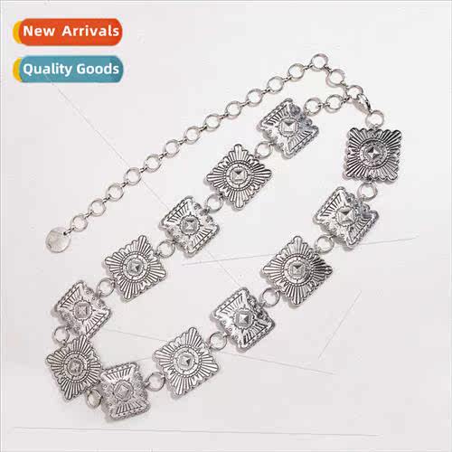 new Western Carved Geometric Women Metal Waist Chain Heavy F
