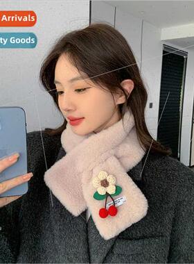 Parent-child  three-dimensional red cherry fur collar imatio