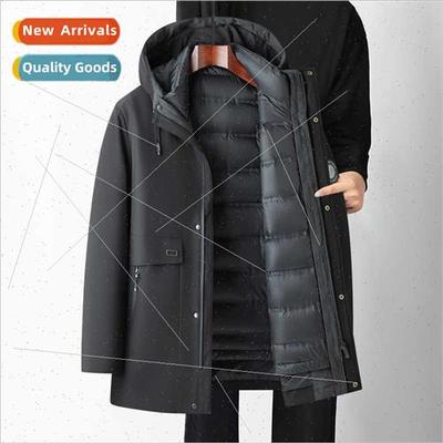 Men mid-length removable liner one coat three warm thickened