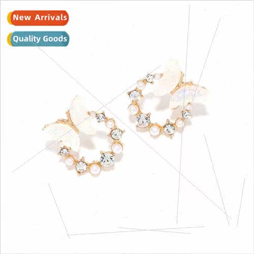 ZA fashion versatile imation pearl butterfly earrings sweet
