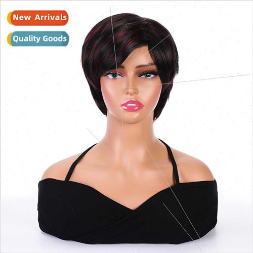 New Europe wig ladies oblique bangs black wig short hair fem
