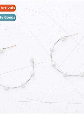 Europe simple fashion C-shaped circle pearl earrings Hoops h