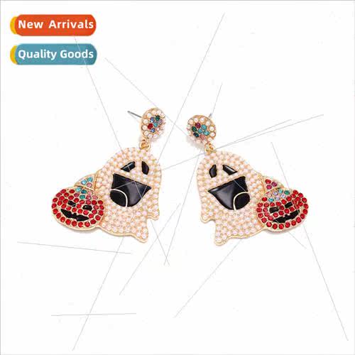 retro cute imation pearl Halloween pumpkin skull earrings fa