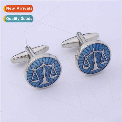 Round Balance Scale Blue Oil Drip Cufflinks Men French Shirt
