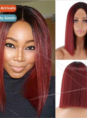 12 inch center parted bangs wig burgundy dyed shoulder lengt