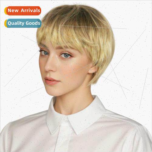 Overseas wigs flaxen color oblique bangs chemical fiber mech
