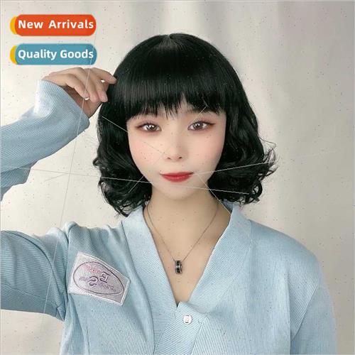 Mom wig Ms. black short curly hair can be Qi can oblique ban