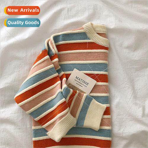 New Women Stripe Sweater Autumn Winter Loose Long Sleeve Pul