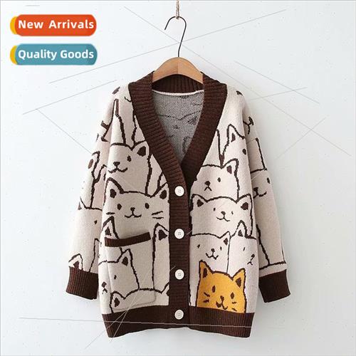 Merry Pretty Cartoon Cat knted cardigans Jumper Autumn Win