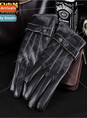 Autumn winter padded leather gloves cycling driving leather