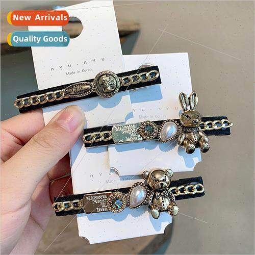 Retro bear clip headdress hairpin top clip girl Korean ins s