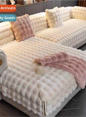 Autumn winter thickened  -slip beige plush leather sofa cush