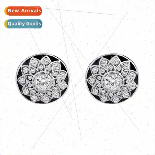 Europe creative round drip oil cufflinks men flowers diamond