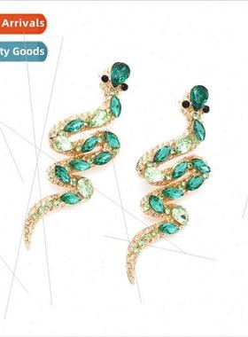 personalized ins wind colored diamond snake earrings tempera