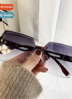 new rimless sunglasses female fashion Yangqi square large fr