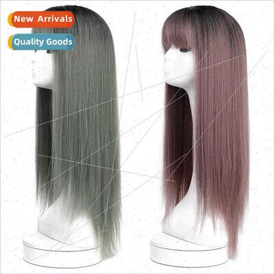 Wig head covering female gradient color Qi bangs long fashio