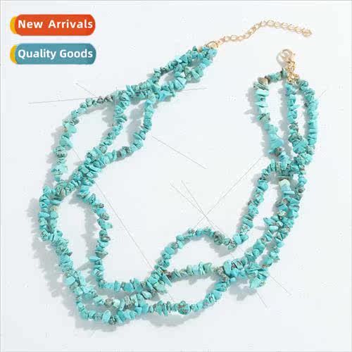Europe nd woven natural gravel multi-layer necklace women in