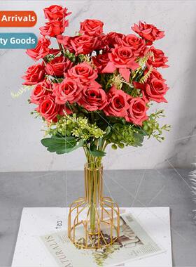 new light-coloured 9-head rich horn rose simulation bouquet