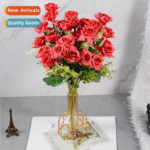 new light-coloured 9-head rich horn rose simulation bouquet