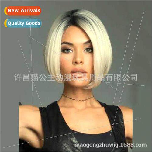 Europe wig female dyed o head short hair black gradient shor