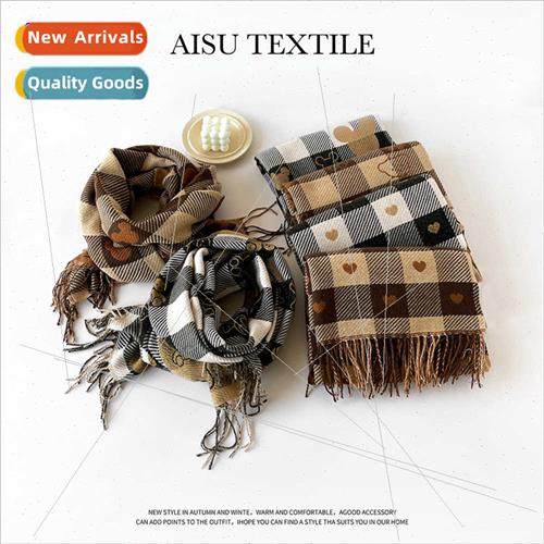 Love plaid scarf women fall winter faux cashmere scarf simpl