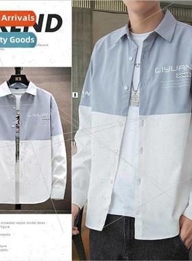 2023 Spring Autumn Men colorblocking shirt teenage long-slee
