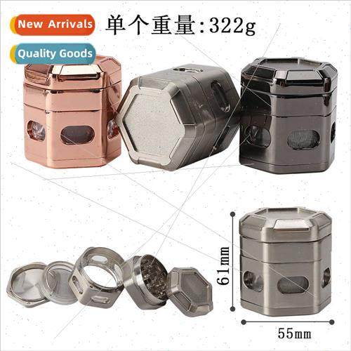 Zinc alloy 5-ply cigarette grinder Hexagonal diamond bottom