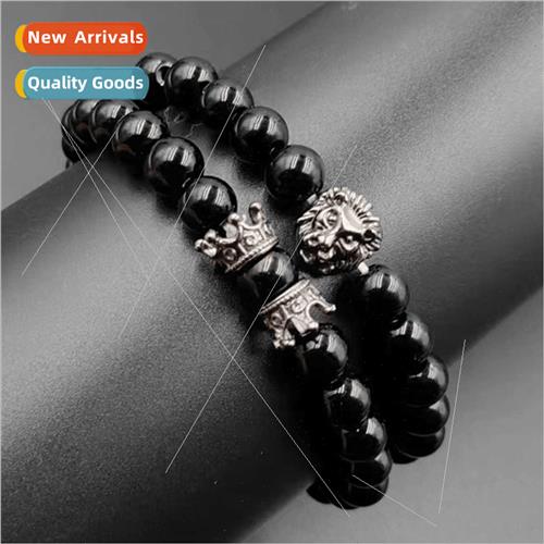 2pcs/set men lion head crown jewelry black stone elastic bra