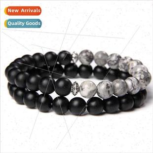 Bracelet Bead Black Frosted Men 2pcs Charms Wooden
