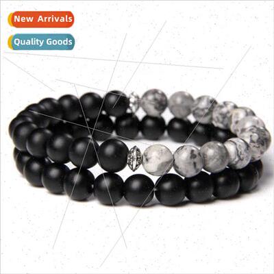 2pcs Wooden Bead Bracelet Black Frosted Charms Men Bracelet
