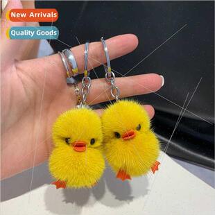 Super cute mink hair mini fur small yellow duck pendant bag
