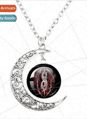 New Latest Rock BMoon Necklace Punk Glass Round Pendant Fan