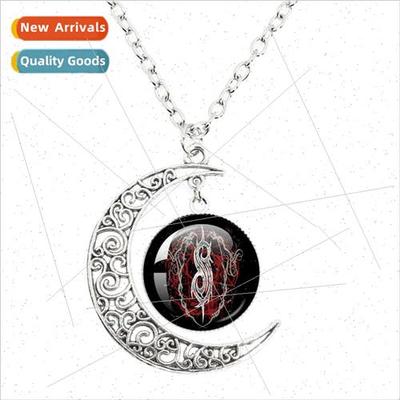 New Latest Rock BMoon Necklace Punk Glass Round Pendant Fan