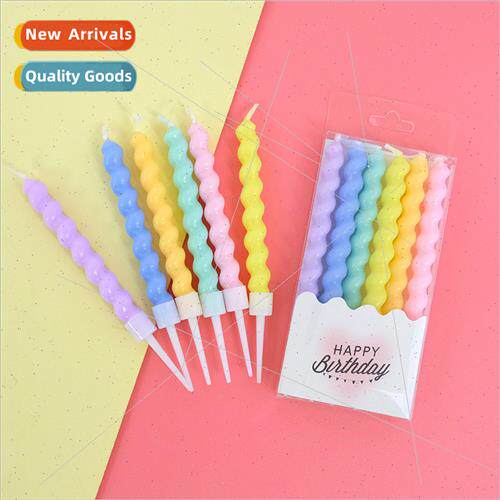 Romantic Heart Swirl Macaron Color Threaded Candle Birthday