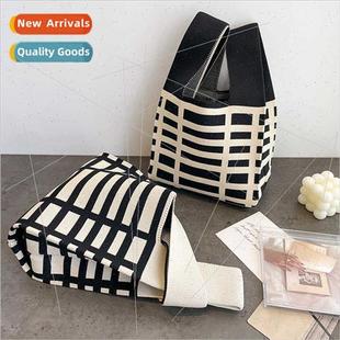 plaid striped knted handbag convenient Korean female simple