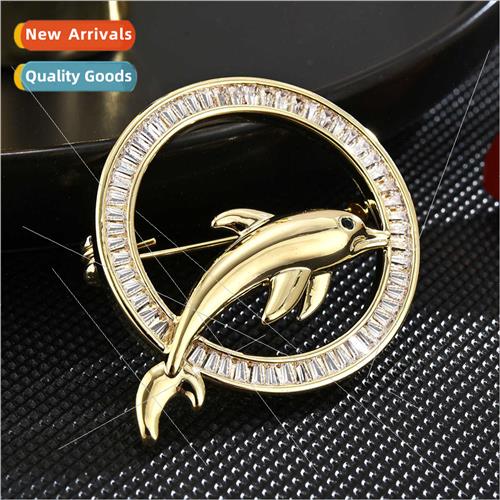 New high-grade micro-set zirconia ring dolphin animal pin me