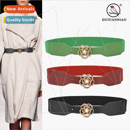 Pearl buckle elastic waist seal Korean wild simple elastic w