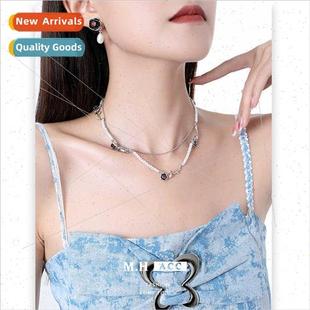 Double Layer Necklace Black Women Pearl Rustic Collar Flower