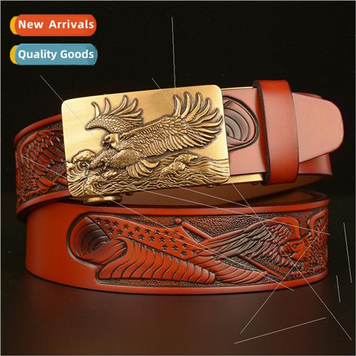 Personalized eagle wings automatic buckle men cowhide belt v