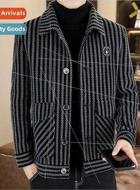 Autumn winter  tweed coat men nd handsome stripes thickened