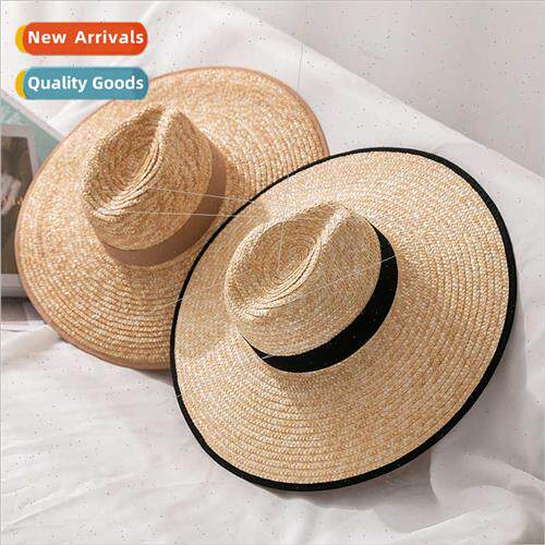 Stylish straw wrapped straw hat large brim shade sunscreen h