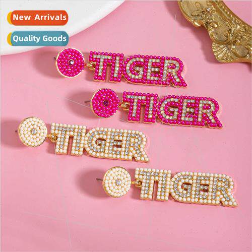 Europe fashion new rice beads diamond letters earrings TIGER